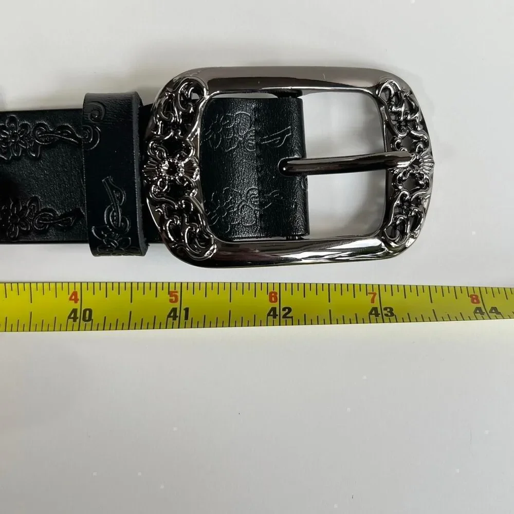 vintage style american western floral design black belt